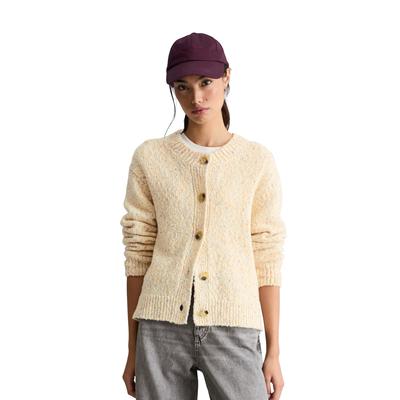 Cardigan MARC O'POLO DENIM "aus Baumwoll-Schurwolle-Mix", Damen, Gr. S, beige (silky weiß), Obermaterial: 62% Baumwolle, 36% Schurwolle, 2% Polyamid. Füllung: 100% Nicht verfügbar. Futter: 100% Nicht verfügbar, unifarben, relaxed fit, Rundhals,...