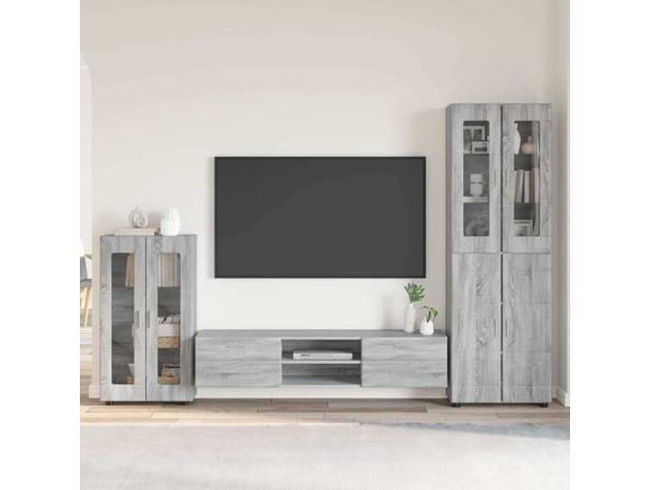 Molumvel TV-Schrankset Florin 3-TLG. Wohnwand Grau Sonoma Holzwerkstoff Sideboard Highboard TV-Lowboard für Wohnzimmer
