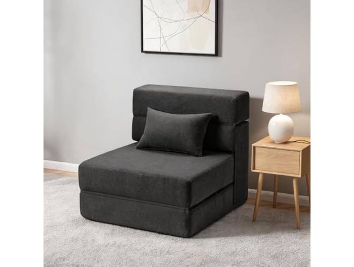 Litake 4-in-1 Klapp-Schlafsofa Mit Samtbezug, 185x71 cm Boneless Couch als Bodensofa, Lounge und Gästebett mit Kissen, Platzsparendes Gästebett für Wohnzimmer, Dunkelgrau