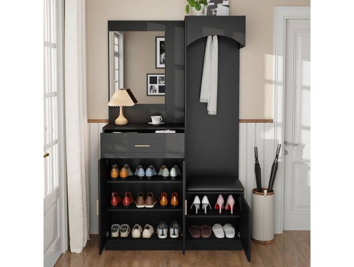 Portemanteaux Mural pour entrée avec Banc a Chaussures et Armoire à chaussures vestiaire d'entrée avec Miroir Meubles d'entrée