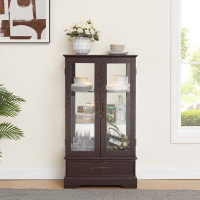 Kodotan sofa Lighted Glass Curio Cabinet w/Adjustable Shelves, 2 Doors & Drawer (Bulb Included)