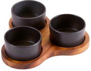 Kalmar Home Triangular Serving Set with 3 Black Ceramic Dishes