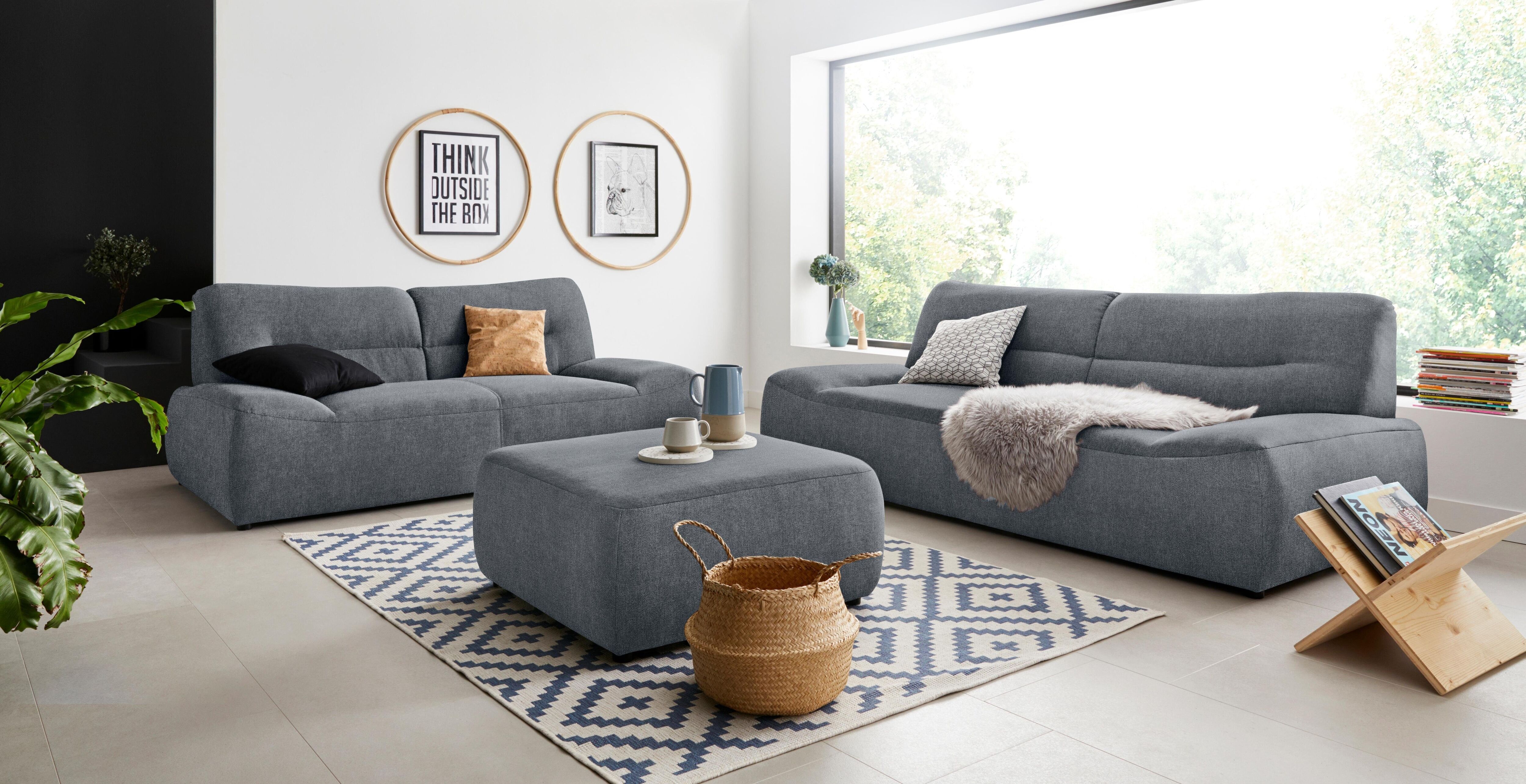 Hocker DOMO COLLECTION "Cesena modern, zeitlos und bequem", grau (steel), B:88cm H:39cm T:88cm, Hocker, Polsterhocker