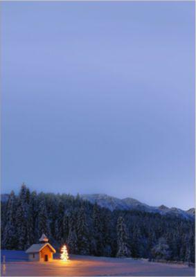 Motivpapier Sigel Christmas Chapel, A4, Winterwald-Motiv, für Drucker/Kopierer geeignet, FSC®-Papier, blau, 100 Blatt