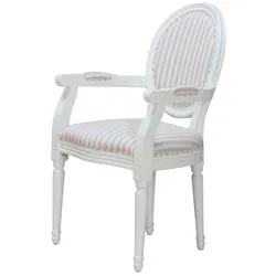 Ebuy24 Rokoko/Amaretta Esszimmerstuhl mit Armlehne antik weiss, Stoff beige gestreift.