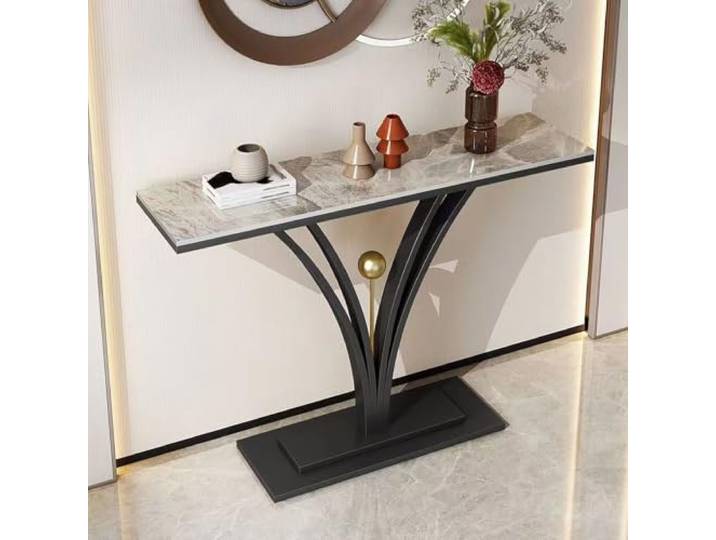 HLDJYLZS Schmaler Luxus Konsolentisch, Sintersteinplatte Metallrahmen Schmaler Konsolentisch mit Sintersteinplatte und Metallrahmen für Eingang, Flur, Hotel und Wohnbereich
