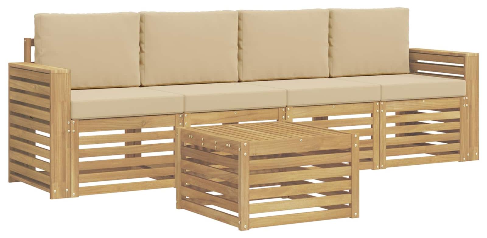 Garnitur aus 5 Gartenmöbeln, bestehend aus Sofas, in Beige und aus Polyester