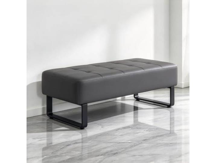 Gepolsterte Wartebank mit Kunstleder-Bezug, Stabile Sitzbank für Empfang Hochdichter Schaumstoff, Moderne Empfangsbank, Pflegeleicht für Verschiedene Orte Geeignet(Dark Gray,80*43*43cm)