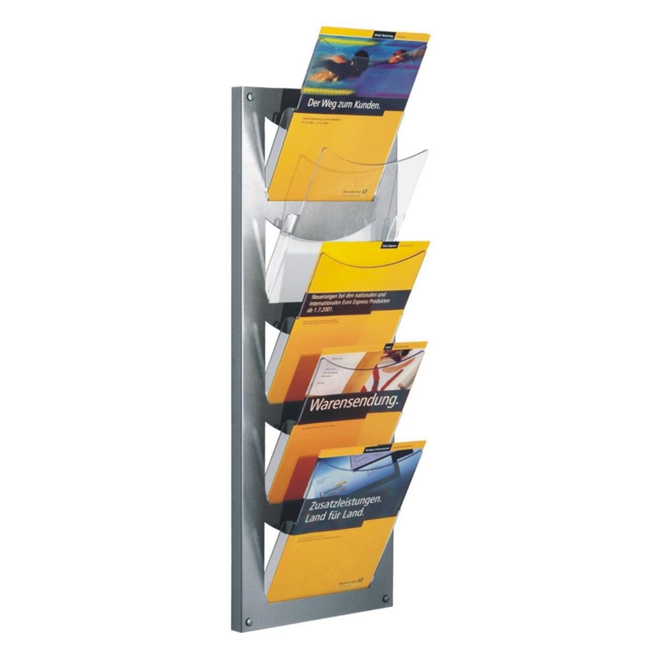 Kerkmann Wand-Prospekthalter NovaX, DIN A4 hoch, 5 Fächer bestehend aus pulverbeschichtetem Metallrahmen mit (A4) (6398)