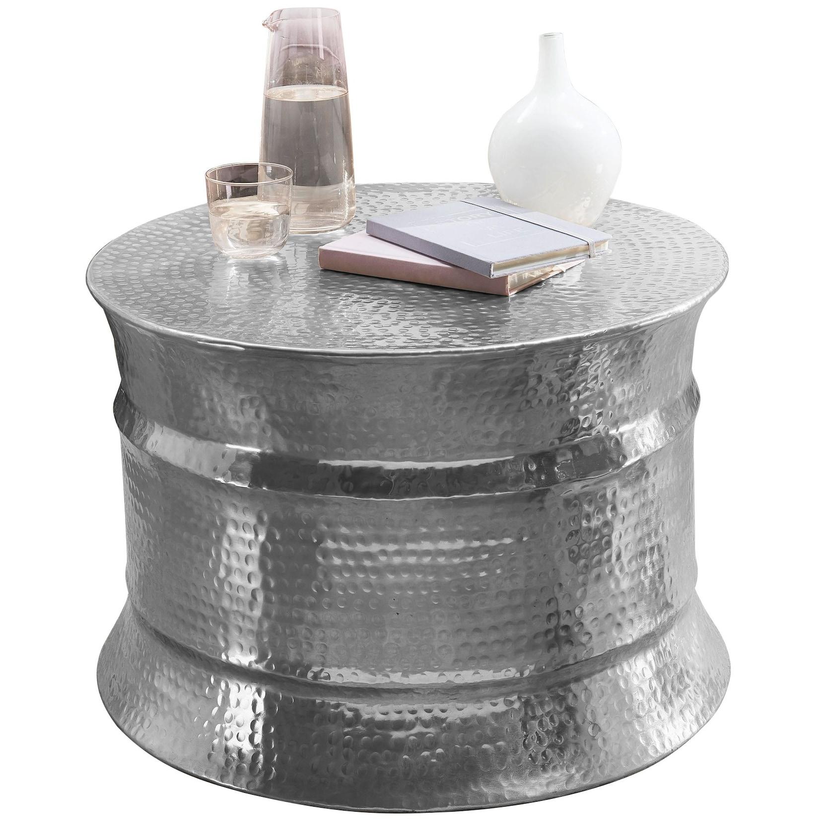 KADIMA DESIGN Runder orientalischer Couchtisch ENNS: Aluminium, Hammerschlag Look, Handgefertigt, Stabilität, Langlebigkeit