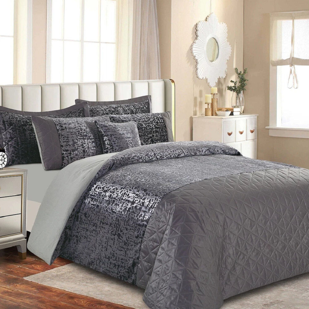 Household Furnishing Geometric Duvet Cover with Pillowcases Silver Double Duvet Cover + 2 Standard Pillowcases