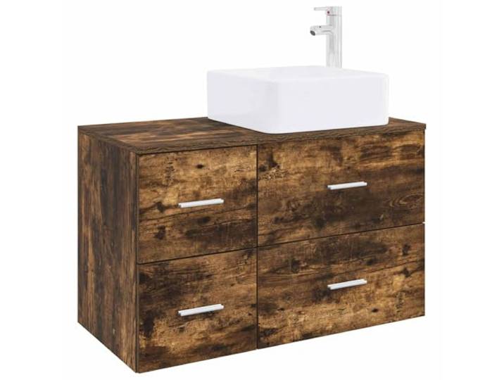 PUGYNBK Badezimmermöbel-Set, 2-teilig, Eiche rauchfarben Robustes Holz, personalisierbares Waschbecken, Schubladenschrank, minimalistischer Stil