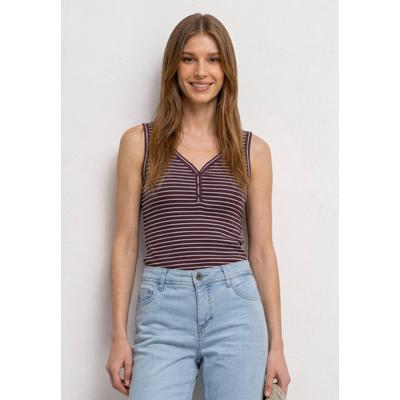 Shirttop STREET ONE, Damen, Gr. 44, rustic rouge, Jersey, Obermaterial: 96% Baumwolle, 4% Elasthan, gestreift, körpernah hüftbedeckend, V-Ausschnitt, Tops Shirttop, Sommertop mit V-Neck und Streifen