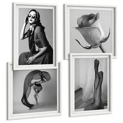 BILDER SET 4er Set - 50x50 cm & 40x60 cm Weißer Rahmen - Stilvolle Porträts eleganter Frauen