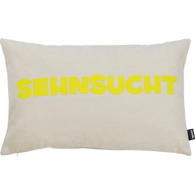 Dekokissen DONE. "SEHNSUCHT", beige (beige, neon gelb, schriftzug), B:40cm L:60cm, Polyester, Dekokissen_Sitzkissen_Kissenhüllen, Extra weiche Haptik