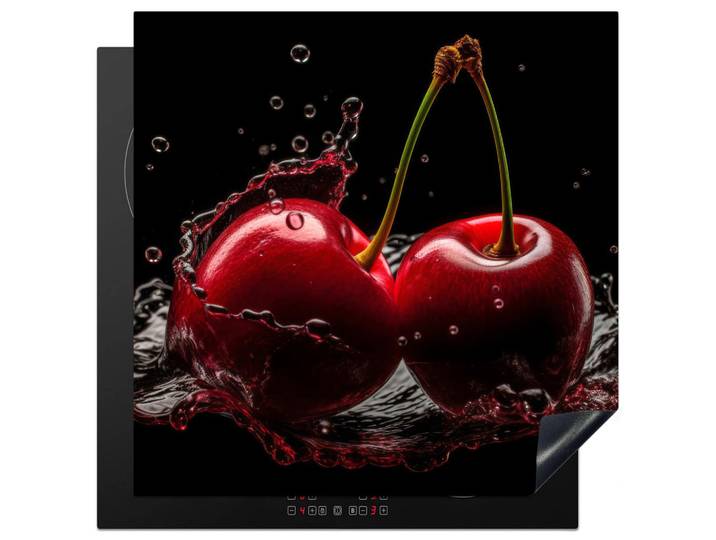 MuchoWow Herabdeckplatte - Kirsche - Rot - Frucht - Wasser - Schwarz - 78x78, Kirschrot, Kunststoff, Quadratisch, 78x78x0.2 cm, Geschirr, Tischkultur & Serviergeschirr, Servierplatten