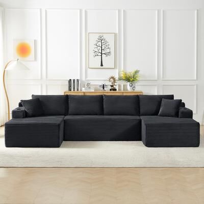 ZWYO HOSIMU Corduroy Upholstery Cloud Modular Sectional Sofa with Chaise and Pillows, All-Foam Compression Design
