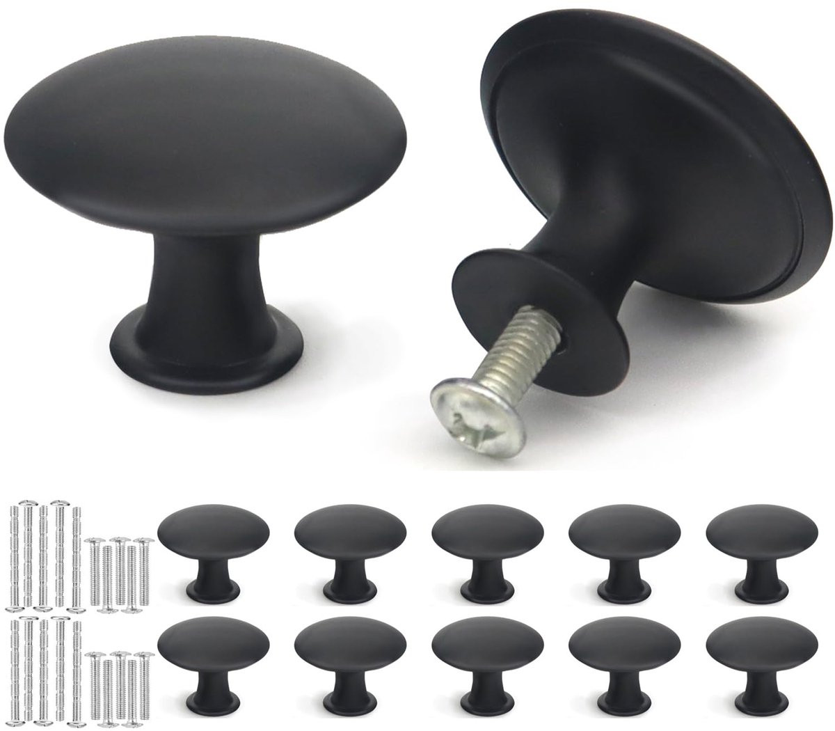 Set van 10 zwarte meubelknoppen in moderne vintage stijl, 30 mm