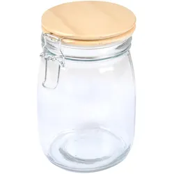 Vorratsglas 0,7l Glas - mit luftdichtem Bügelverschluss & elegantem Bambus-Deckel für trockene Lebensmittel wie Pasta Reis Müsli Gewürze - transparent/braun