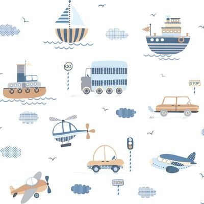 Galerie Wallcoverings Tiny Tots 2 Transportation Non-woven Matte Wallpaper Roll
