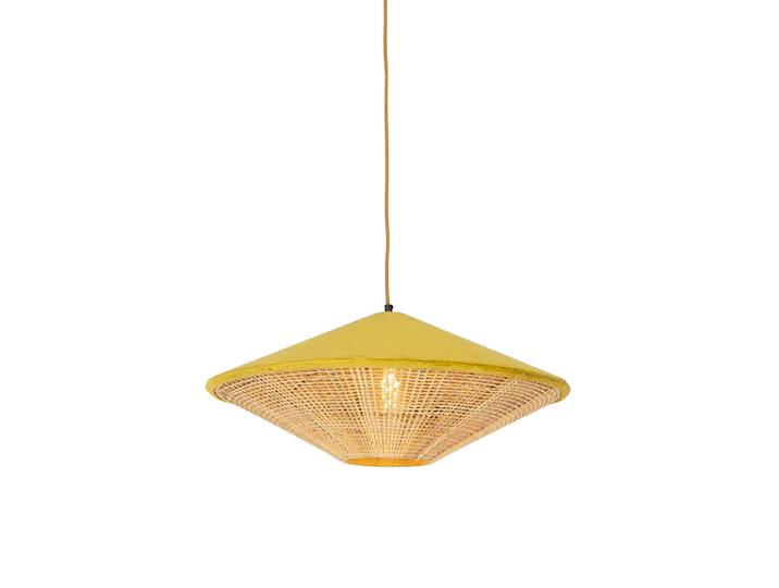Suspension rustique en velours jaune et rotin 60 cm - Frills Can