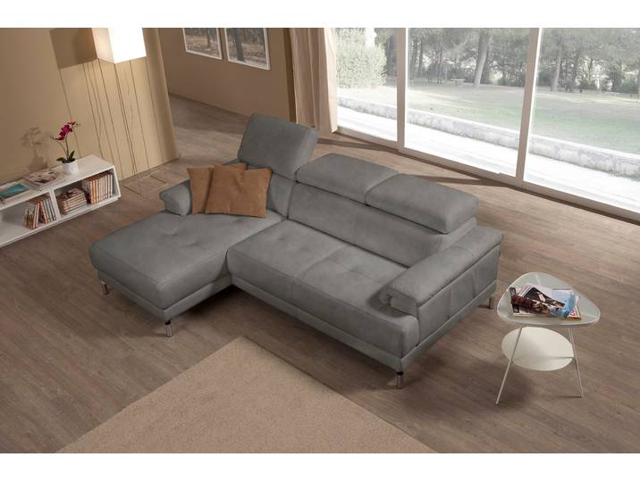 Ecksofa EGOITALIANO Soul, Design und Sitzkomfort auf hohem Niveau, tolle Details, L-Form , grau (steingrau), B:250cm H:99cm T:166cm, Luxus-Micofaser Lederoptik (100% Polyester) ist ein neues technisches Gewebe mit einem visuellen und taktilen Aspekt, der dem Nubuk sehr nahe kommt, mit innovativen Eigenschaften. Seine außerordentliche Weichheit kommt von einem exklusiven Produktionsprozess, der Unreinheiten und Unregelmäßigkeiten beseitigt. Das Ergebnis ist eine bemerkenswert samtige Faser, die durch das Vorhandensein von Körnern verstärkt wird. Von der einfarbigen Eleganz der warmen Farben und der Vielfalt an trendigen Farben, die es zu seiner eigenen Stärke und Persönlichkeit machen., Sofas, Ecksofa, mit Recamiere, inkl. Kopfteilverstellung