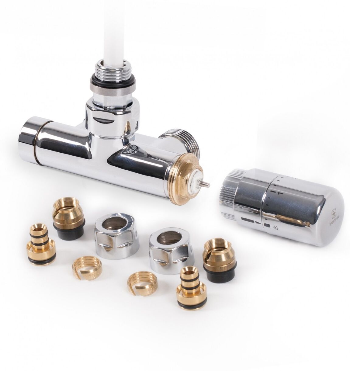 "Terma Set Lanzen-Thermostat-Verbundeckventil 50mm CYLINDER GZ 1/2""-Ø16x2, Ø15 links, WRZT5G5-CR, C WRZT5G5-CR"
