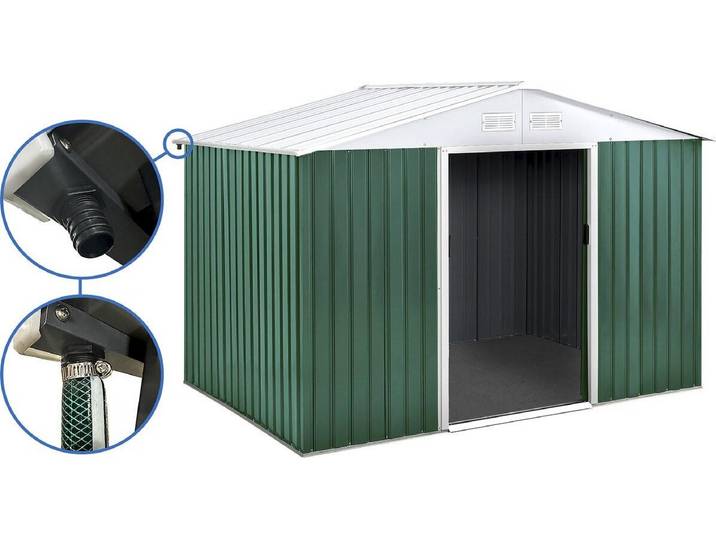 Gerätehaus aus Metall - \ Rosas \ - 7,06 m² mit Dachrinne - Grün