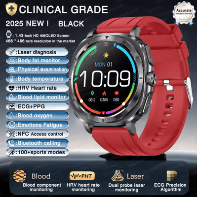 Inspire Picks VitaPulse AI Laser Health Smartwatch ECG PPG Blood Pressure & Body Analysis Watch red