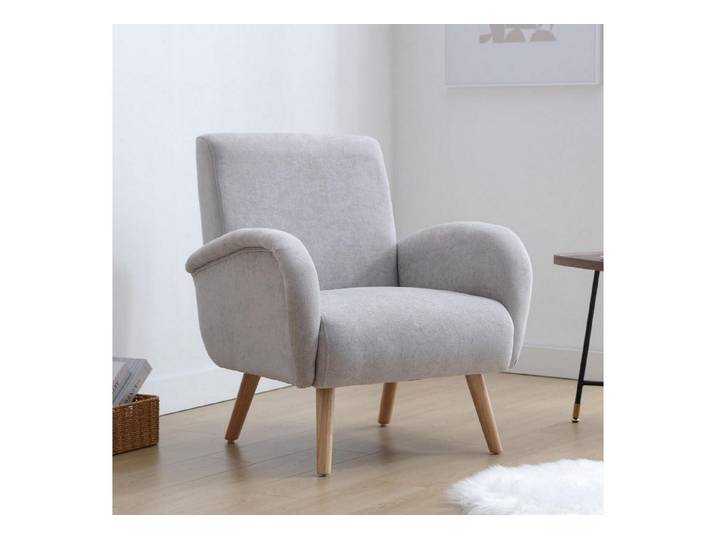 LuxusKollektion Loungesessel Sessel Polstersessel Loungesessel Chenille Holzbeine Grau