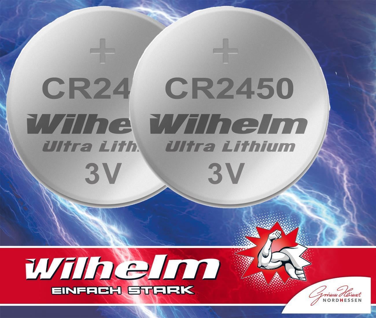 2 x Wilhelm CR2450 lithium knoopcel, 3V, 600mAh, ø24 x 5,0 mm, batterij DL2450