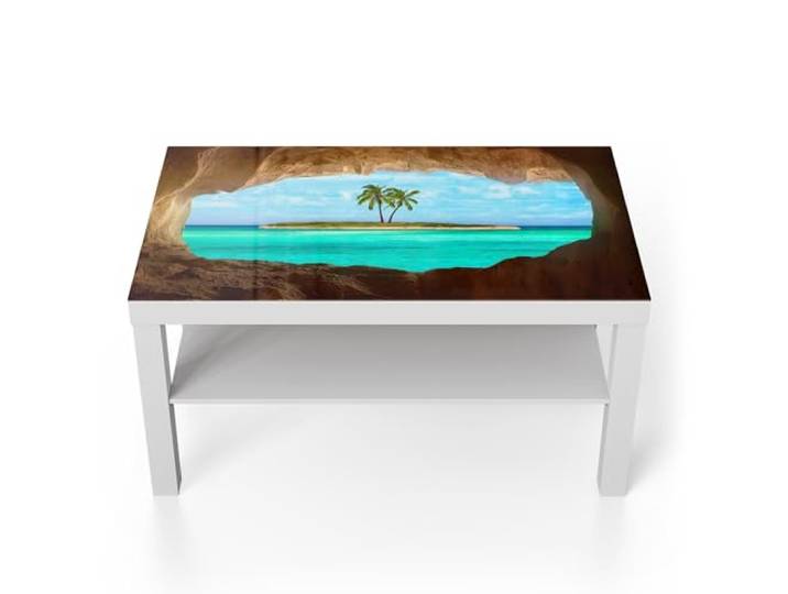 DEQORI Glastisch weiß groß 90x50 cm Motiv Palmenparadies ausgefallener Beistelltisch aus Glas Hochglanz Couchtisch fürs Wohnzimmer moderner Couch Tisch mit Design