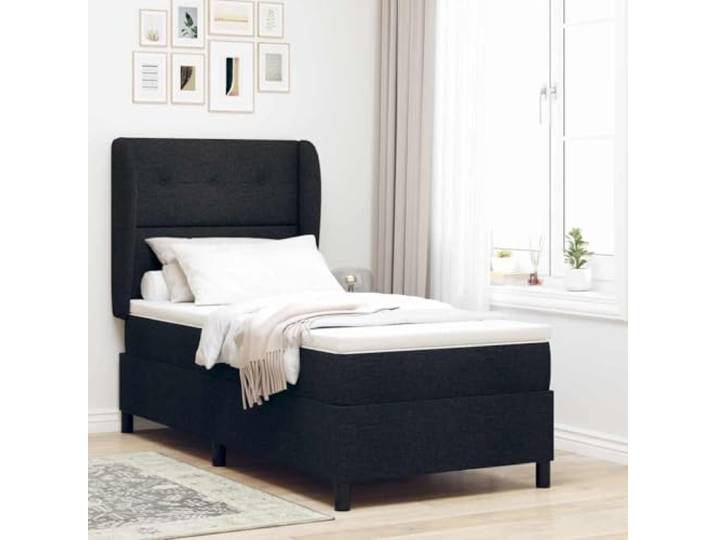 RJPLMFV Stoffbett, Schwarz, 90 x 190 cm, mit Matratze Verstellbarer Kopf, Lattenrost inklusive, Matratzenauflage, modernes Design für Schlafzimmer