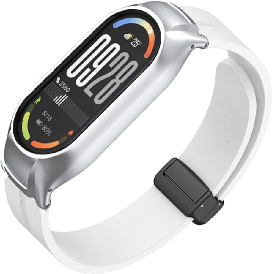 INF Weißes Silikon-Ersatzarmband, kompatibel mit Xiaomi Smart Band 10 und 10 NFC, magnetischer Faltschluss, 12-mm-Schnittstelle