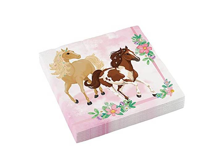 amscan 20 papieren servetten, pony, paarden, bloemen, 33 cm