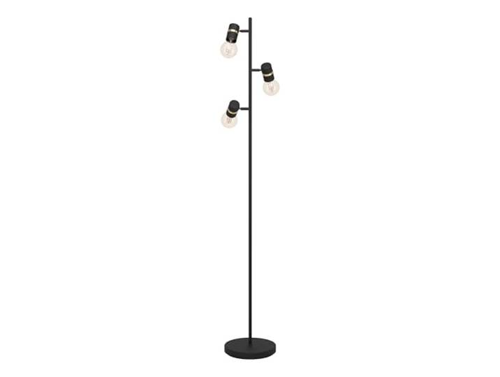Eglo Lampadaire sur pied Lurone\, luminaire de sol avec 3 spots orientables lampe de salon à pied en métal noir et laiton\, douille E27
