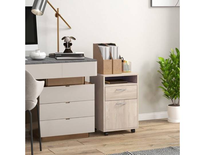Caisson de bureau - Caisson mobile chêne 40×35×60 cm - 1 tiroir - 1 porte - roulettes