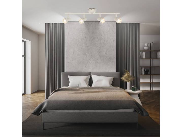 Briloner Deckenstrahler Tapp, weiß, Länge 61 cm, 4-flg., Metall, GU10 dimmbar, weiß / opal, für Wohn- / Esszimmer, Metall, Modern, Strahler