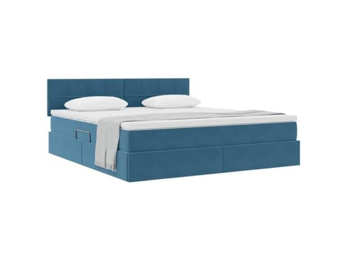 KTHLBRH Doppelbett Samt Dunkelblau 180 x 200 cm Hydraulisches Heben, integrierter Behälter, Metallgestell, mit Matratze