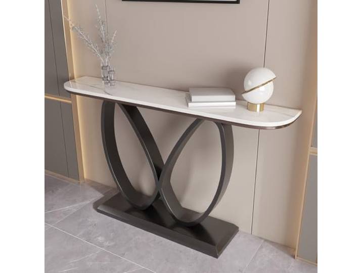 LJWFZBD Schmaler Konsolentisch, Sintersteinplatte, Metallrahmen für Eingang Sintersteinplatte, Kratzfest, Schmaler Flurtisch, Modernes Design, Stabile Konstruktion(Black+White,47.2 (120cm))