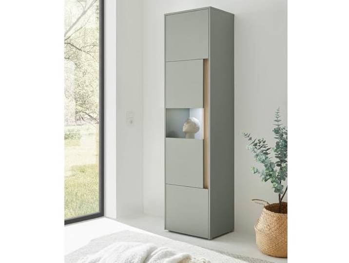 Lomadox Esszimmer Wohnzimmer Schrank Vitrine mit 50 cm Breite in grün mit Eiche, 3 Türen