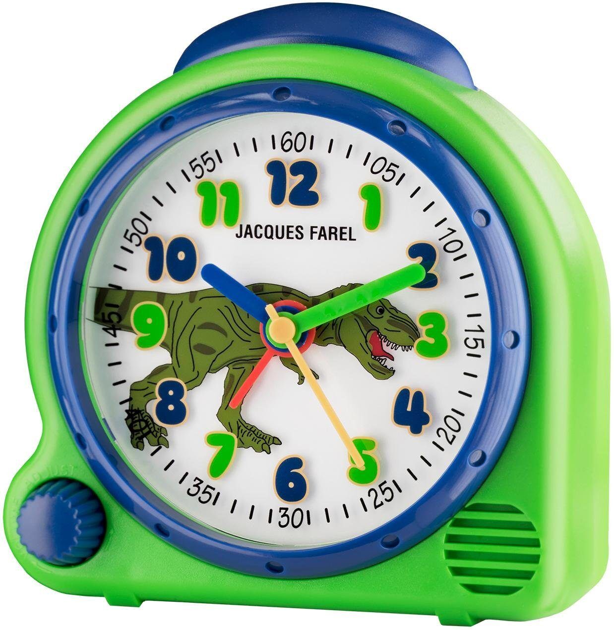 Kinderwecker JACQUES FAREL "Happy Sound, Dinosaurier, AVC 13DINO", grün, Wecker, Kinder, Kinderwecker, Quarzwecker, Lernwecker, Geschenkidee
