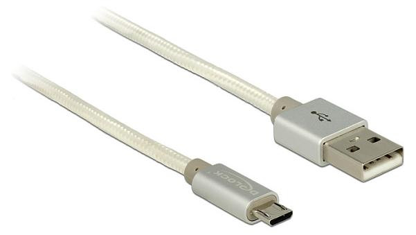 Delock datakabel en oplaadkabel USB Type-A naar USB Type Micro-B met textielomhulsel, wit, 200 cm