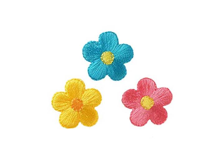 Applicaties - Kids and Hits - opstrijkbare bloemen ca. 2,5 x 2,5 cm blauw/geel/roze 3 stuks
