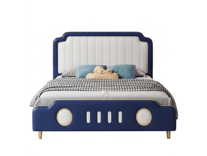 JVmoebel Kinderbett Blaues Kinderbett Auto aus Leder für Jungen Qualität Kindermöbel, Made in Europa