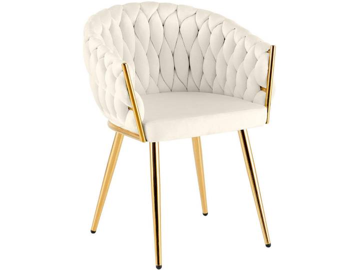 CLP Armlehnenstuhl Samt Creme, Metall, 58x80x57 cm, Esszimmer, Stuhl, Armlehnstühle