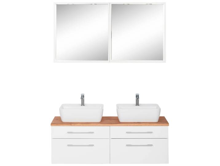 Badmöbel-Set WELLTIME Davos , weiss (weiß), Kastenmöbel-Sets, Badmöbel-Set, 2 Spiegel mit mit 2 Touch-LED-Einbauleuchten