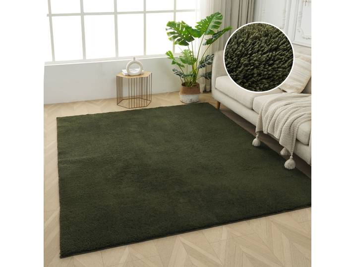 Teppich GOODPRODUCT Cali Shaggy , grün (dunkelgrün), B:180cm H:22mm L:280cm, Kunstfaser, Microfaser, Teppiche, Teppich, Uni-Farben, kuschelig, & weich, waschbar, Wohnzimmer, Schlafzimmer