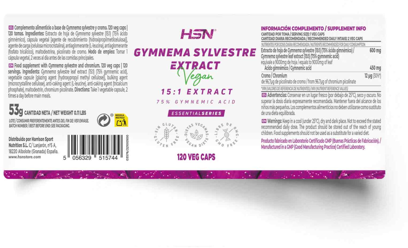 HSN Extrato de Gymnema sylvestre (15:1) 300mg - 120 veg caps - Diabéticos - Cápsulas Vegetales - 120 Serviços