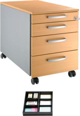 Schäfer Shop Select Rollcontainer 1233, Buche/Weißalu, inkl. Trennstegen für Schubladen